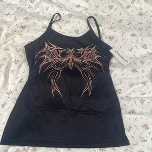 contrast color butterfly print cami top